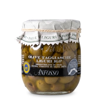 Taggiasche Oliven uten stein (EVO) 185g, Anfosso