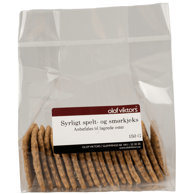 UTGÅR Syrlig spelt- og smørkjeks 150g, Olof Viktors