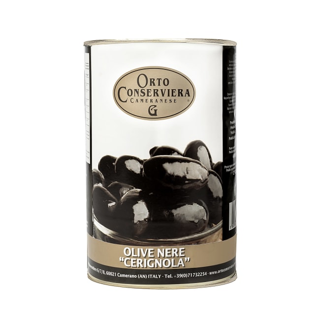 Olive Nere Belle Cerignola (italienske sorte oliven) 4kg tin, Ortoconserviera