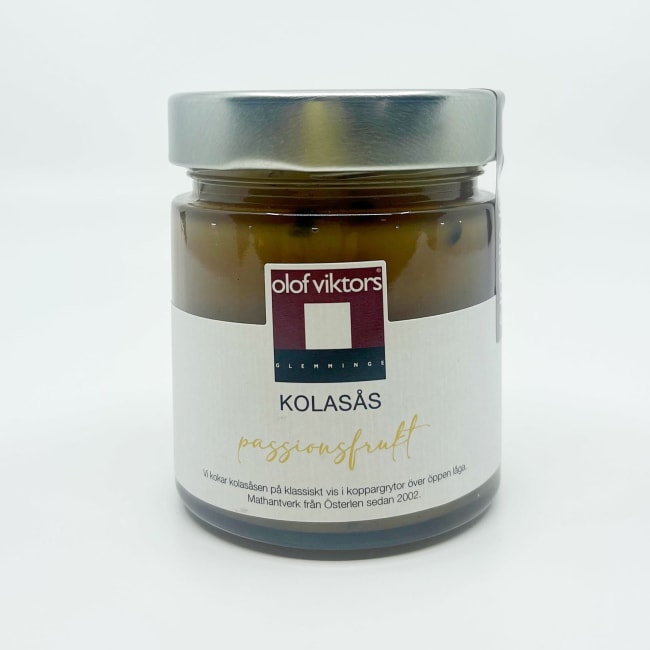 UTGÅTT - Karamellsaus med pasjonsfrukt (Kolasås Passionsfrukt) 235g, Olof Viktors