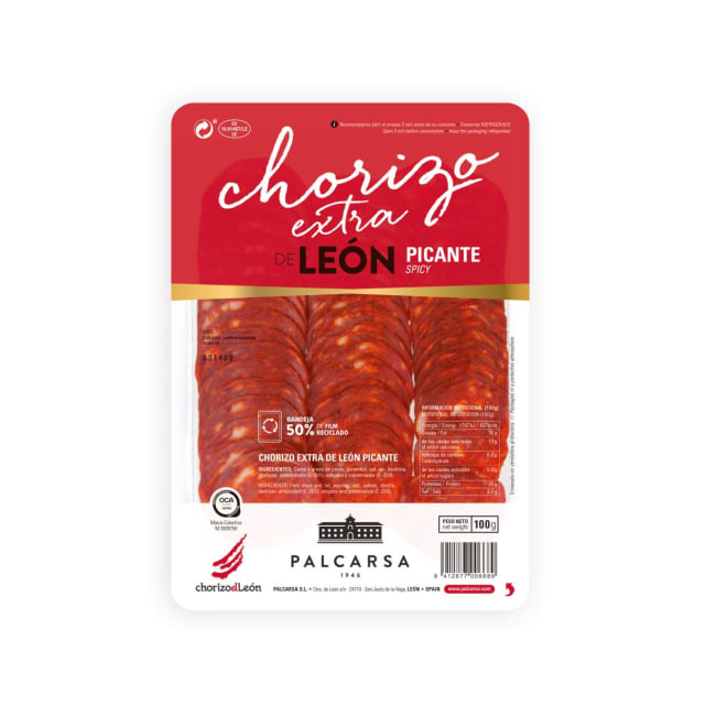 Chorizo León Picante 100g oppskåret, Palcarsa