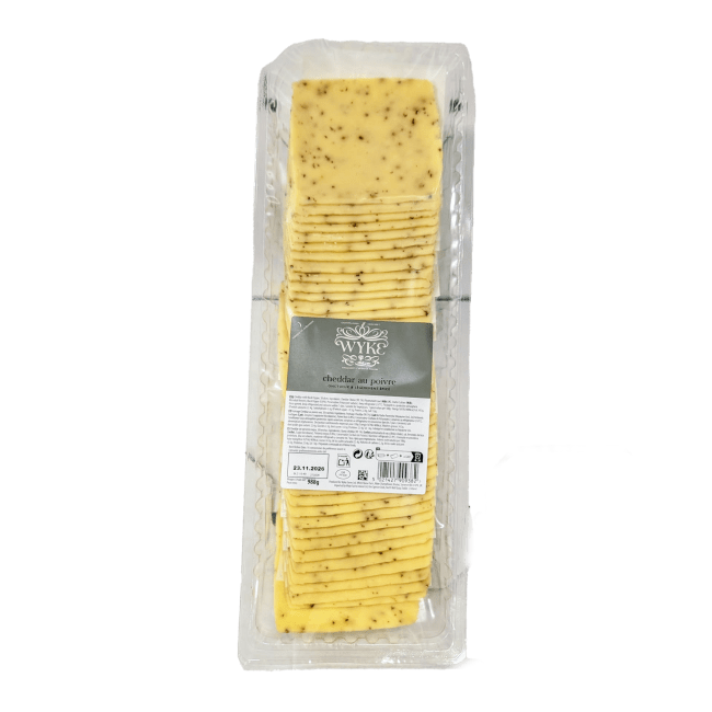 Sliced Cheddar with Black pepper 988g (38x26gr), Wyke Farms