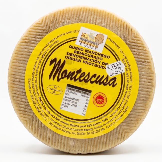 Manchego PDO 3 mnd Semicurado 3kg pasteurisert, Montescusa
