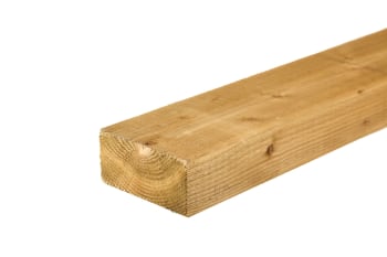 angled side view of 100mm x 200mm green treated garden railway sleeper