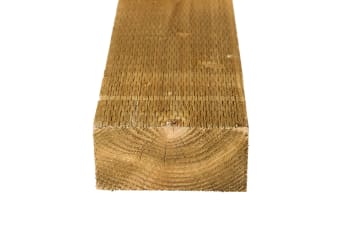 head on view of 100mm x 200mm green treated garden railway sleeper