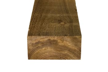 head on view of 125mm x 200mm green treated garden railway sleeper