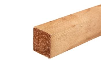 angled view of 4x4 brown treated square top fence post