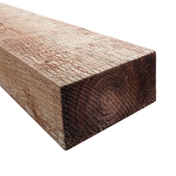 angled side view of brown treated garden railway sleeper