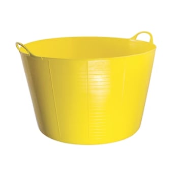 angled view of 75 litre yellow plastic gorilla tub