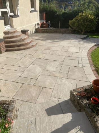 garden khandla grey indian sandstone paving installed