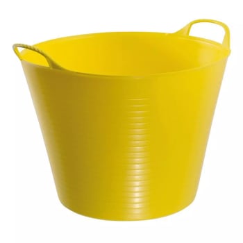 angled view of 26 litre yellow plastic gorilla tub
