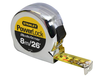 angled view of 8m stanley powerlock tape measure