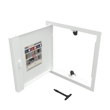 white picture frame metal access panel open