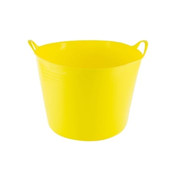 angled view of 42 litre yellow plastic gorilla tub