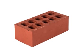 angled side view of 65mm smooth red perforated class b brick 