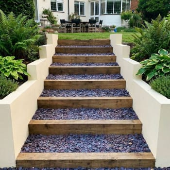 green treated garden railway sleeper steps
