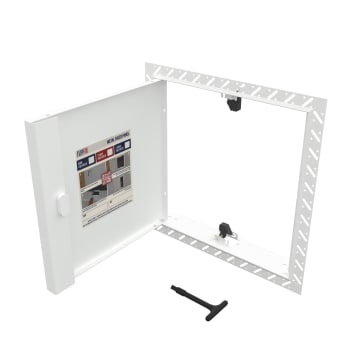 white picture frame metal access panel open