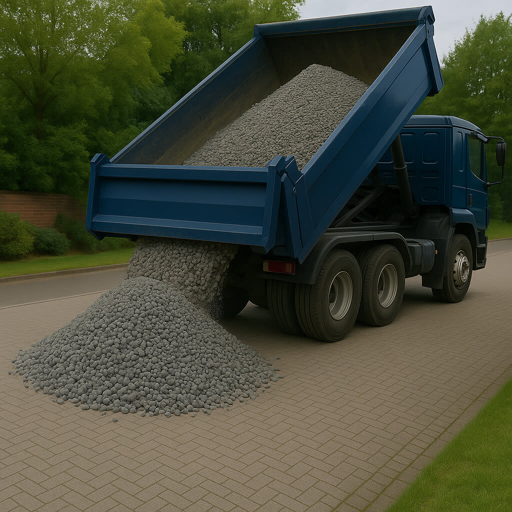 dump truck unloading non decorative gravel