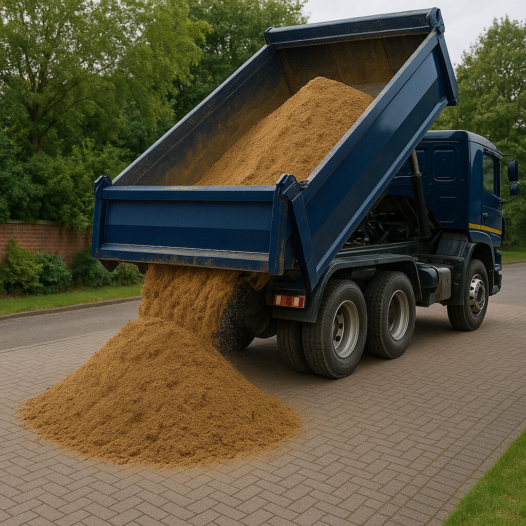 dump truck unloading sharp sand