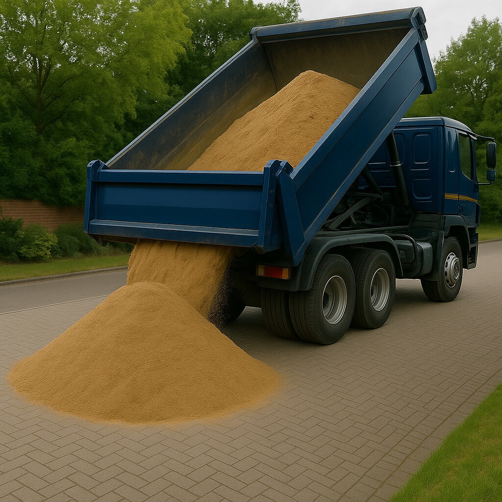 dump truck unloading soft building sand