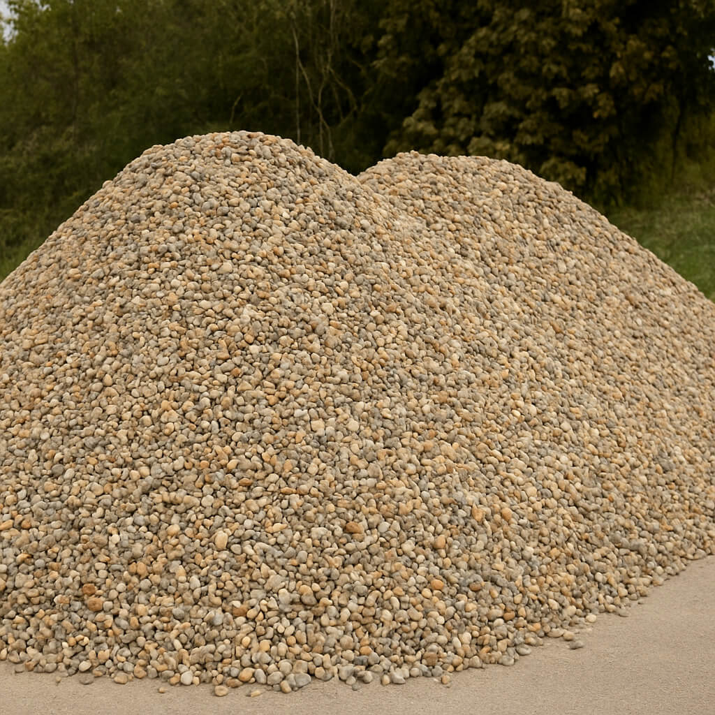 pile of loose brown non decorative pea shingle