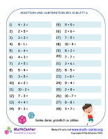 Addition Und Subtraktion Bis 10 Blatt 6