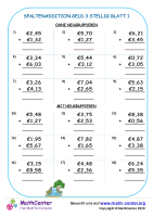 Spaltenaddition Euro Geld 3 Stellig Blatt 1