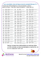 Das Addieren Von Dezimalzahlen Hunderter Blatt 2