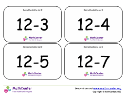 Subtraktionsfakten Bis 12 Karteikarten Mit Ergebnissen