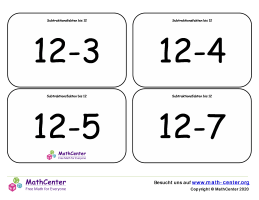 Subtraktionsfakten Bis 12 Karteikarten