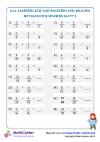 Das Addieren Bzw. Subtrahieren Von Brüchen (Gleiche Nenner) Blatt 1