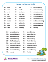 Nummern In Wörtern Bis 50