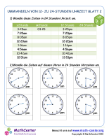 Umwandeln Von 12- Zu 24-Stunden Uhrzeit Blatt 2