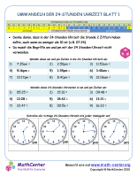 Umwandeln Der 24-Stunden Uhrzeit Blatt 1