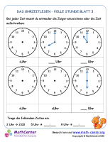 Das Uhrzeitlesen - Volle Stunde Blatt 3