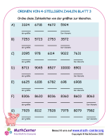 Ordnen Von 4-Stelligen Zahlen Blatt 3