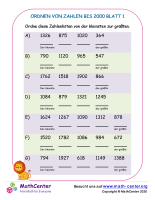 Ordnen Von Zahlen Bis 2000 Blatt 1