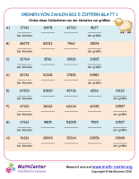 Ordnen Von Zahlen Bis 5 Ziffern Blatt 1
