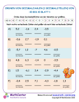 Ordnen Von Dezimalzahlen (1 Dezimalstellen) Von -10 Bis 10 Blatt 1