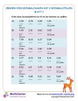 Ordnen Von Dezimalzahlen Auf 2 Dezimalstellen Blatt 1