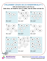 Stellenwert Zählen: Bis Zu Hundertern Blatt 1