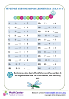 12 Fehlende Subtraktionsfakten Zu 12 Blatt 1