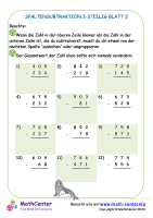 Spaltensubtraktion 3-Stellig Blatt 2