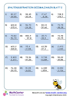 Spaltensubtraktion Dezimalzahlen Blatt 2