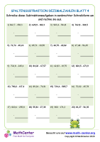Spaltensubtraktion Dezimalzahlen Blatt 4