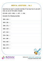 Mental 3 digit addition No.1