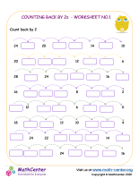 Skip count back by 2s  - worksheet no.1