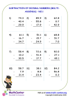 Subtraction of decimal numbers (multi-addends ) - no.1