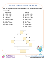 Decimal numbers fill in puzzle