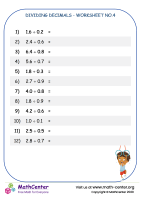 Dividing decimals - worksheet no.4